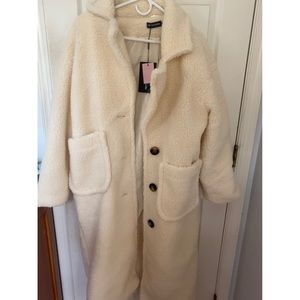PrettyLittleThing Cream Long Winter Faux Fur Coat New With Tags